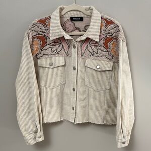Blue B Collection Cream Corduroy Jacket with Embroidered Design Size Large